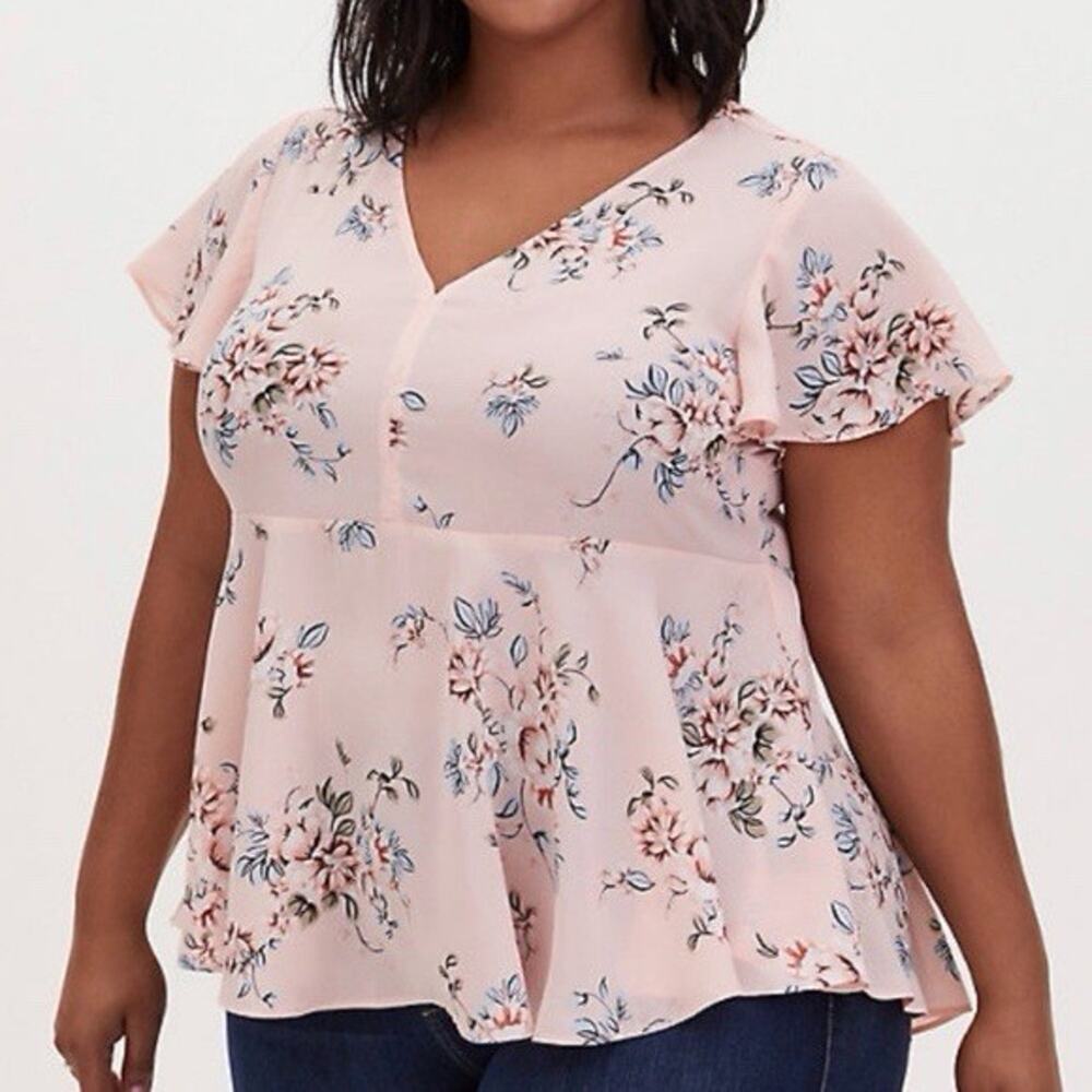 Torrid Floral Blouse Top Womens Short Sleeve Size 1X